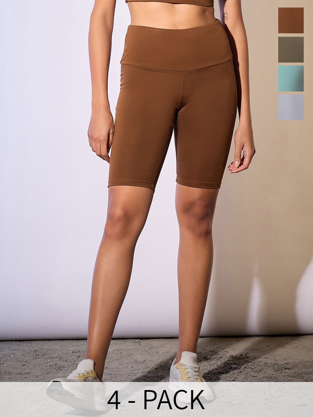 

COLOR CAPITAL Women Pack Of 4 Above Knee Length Antimicrobial Tights, Brown