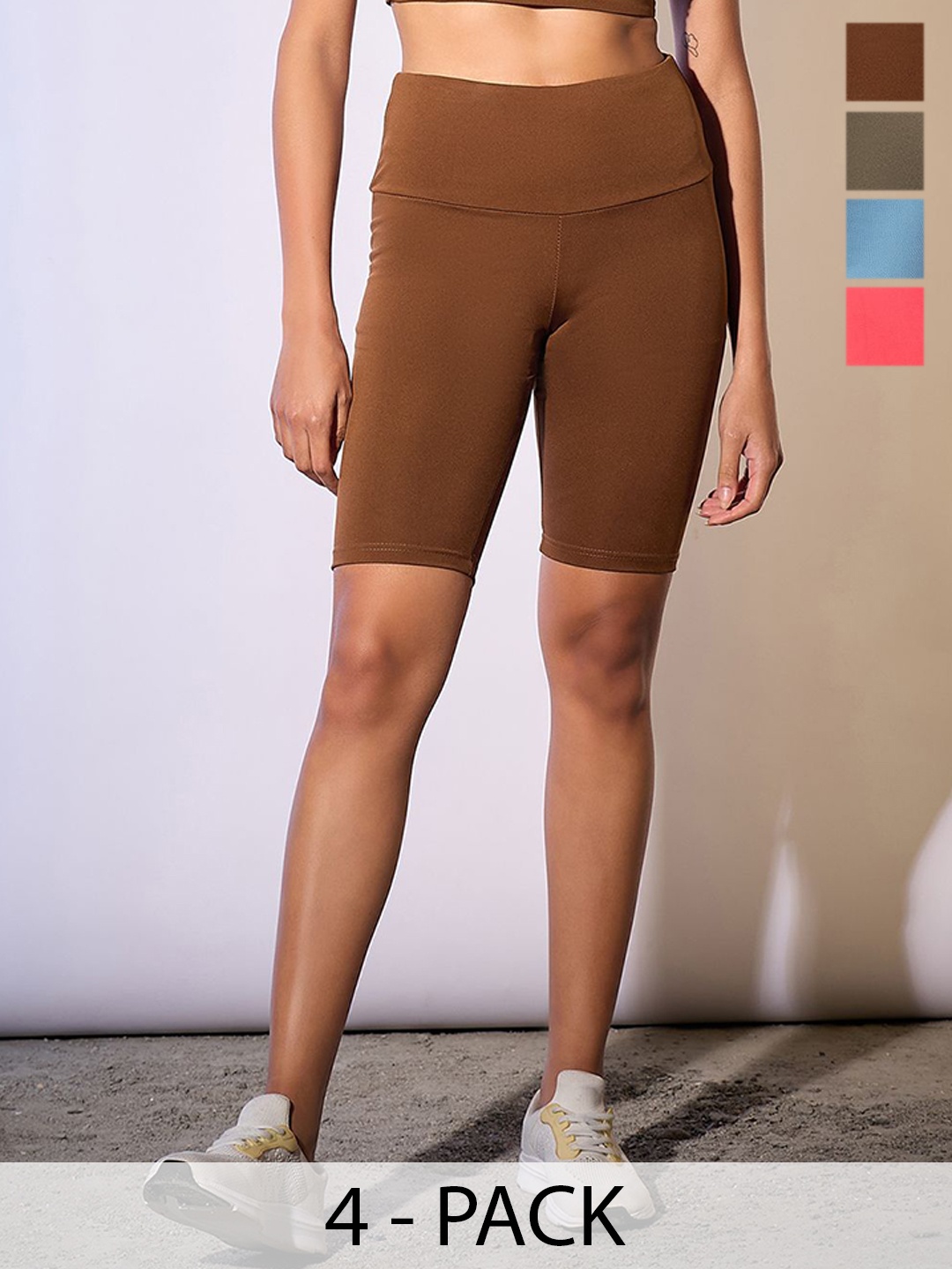 

COLOR CAPITAL Women Pack Of 4 Antimicrobial Above Knee Length Tights, Brown
