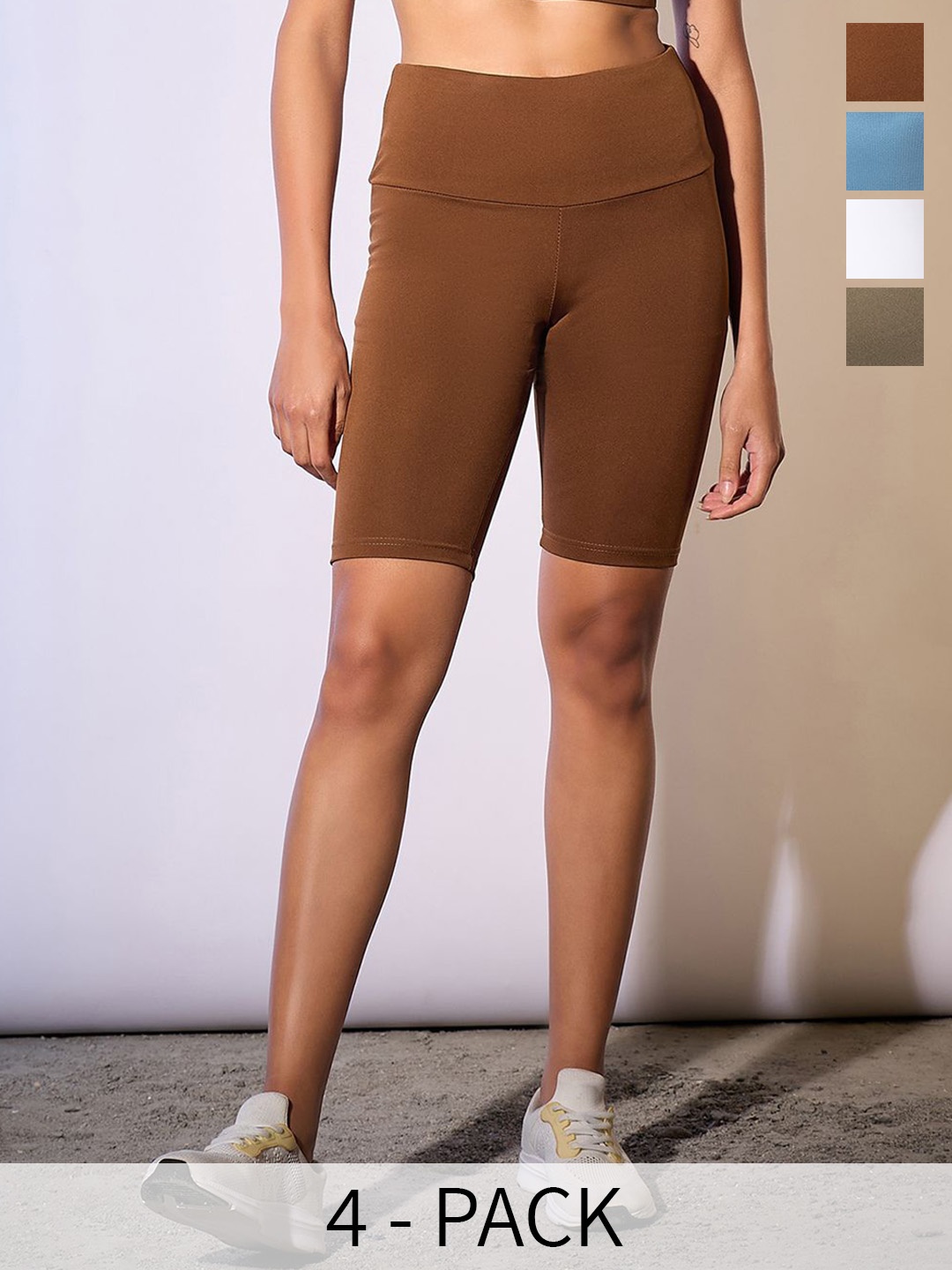 

COLOR CAPITAL Women Pack of 4 Antimicrobial Above Knee Length Sports Tights, Brown