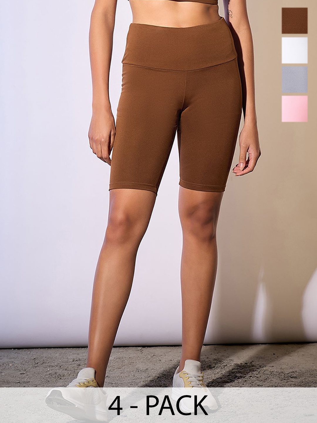

COLOR CAPITAL Women Pack Of 4 Antimicrobial Above Knee Length Tights, Brown