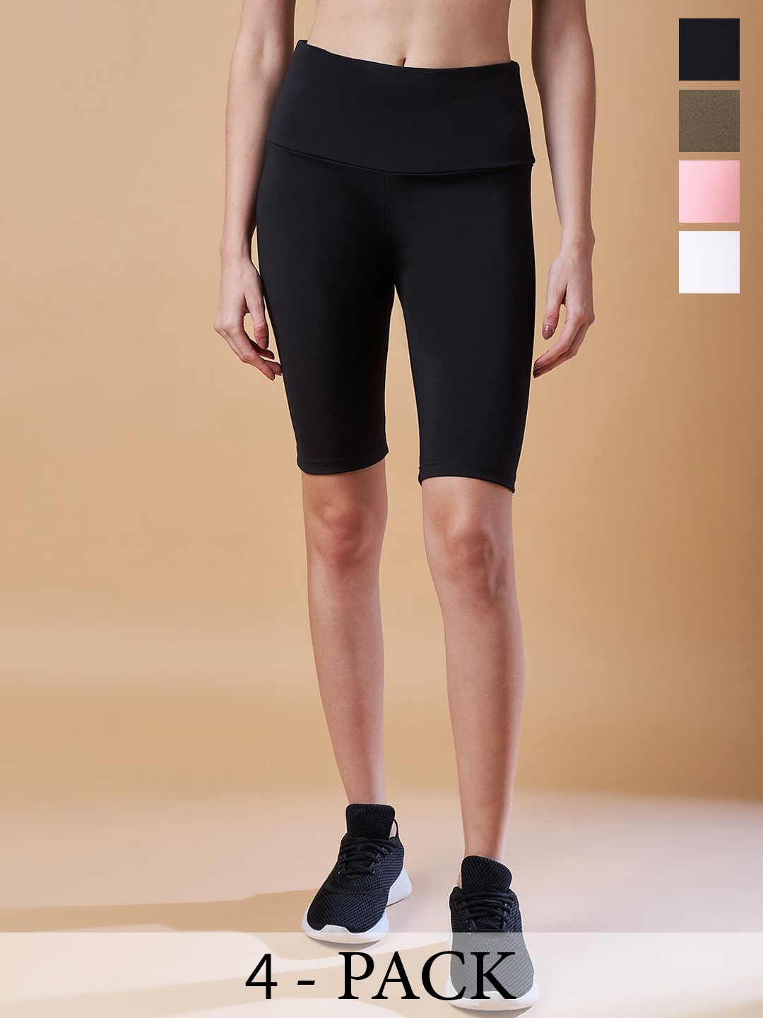 

COLOR CAPITAL Women Pack Of 4 Above Knee Length Antimicrobial Sports Tights, Black