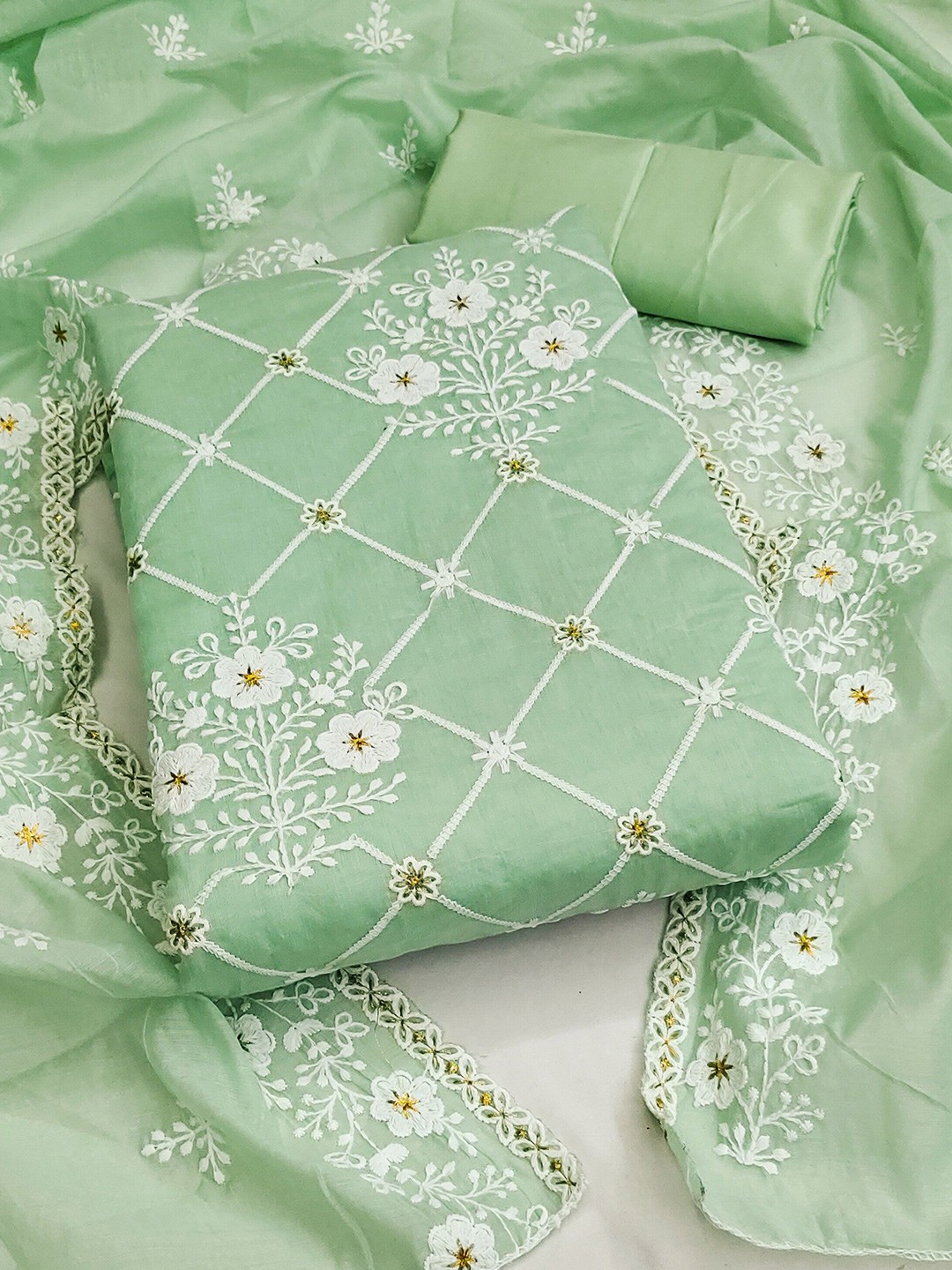 

KALINI Embroidered Unstitched Dress Material, Green