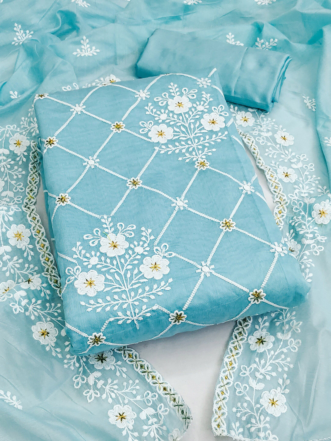 

KALINI Embroidered Unstitched Dress Material, Blue