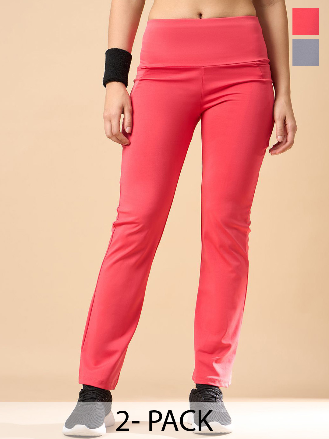 

COLOR CAPITAL Women Pack Of 2 Antimicrobial Ankle Length Sports Tights, Coral