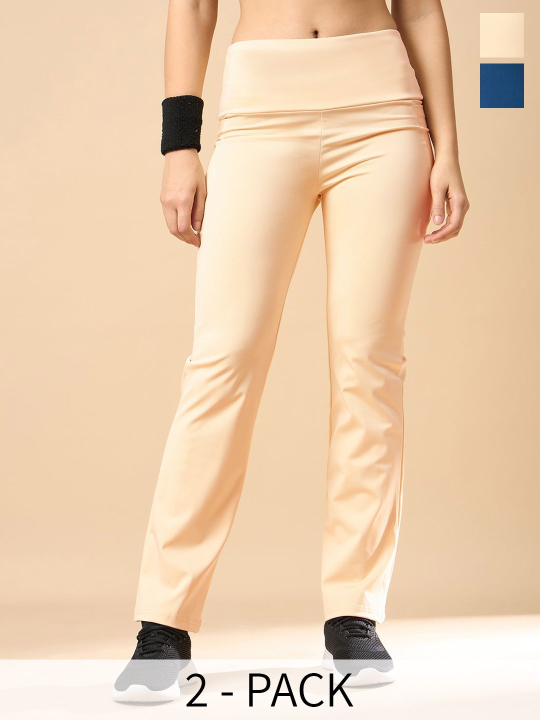 COLOR CAPITAL Women Pack Of 2 Slim Fit Antimicrobial Ankle Length Tights, Cream