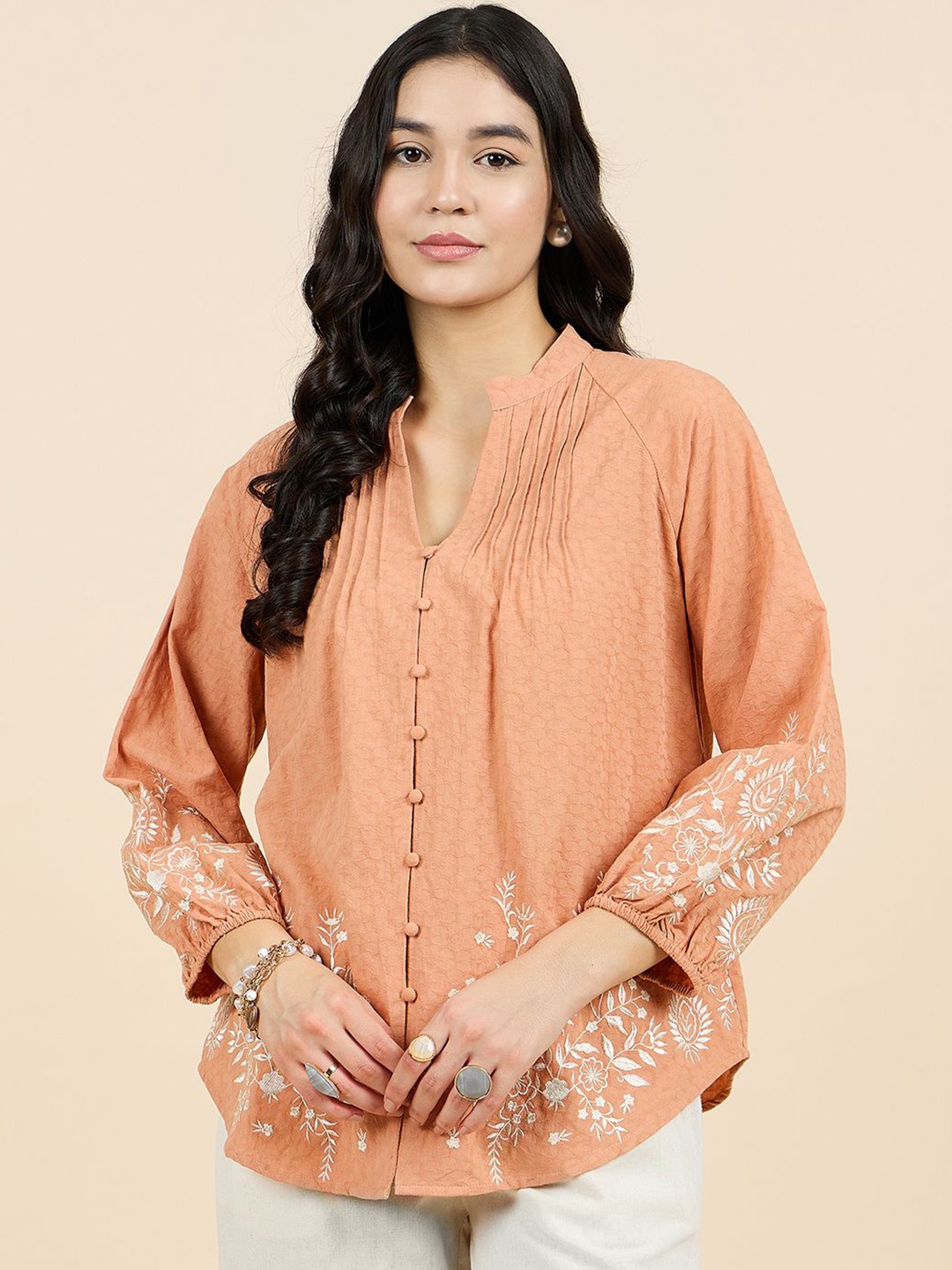 

Gipsy Mandarin Collar Embroidered Tunic, Brown