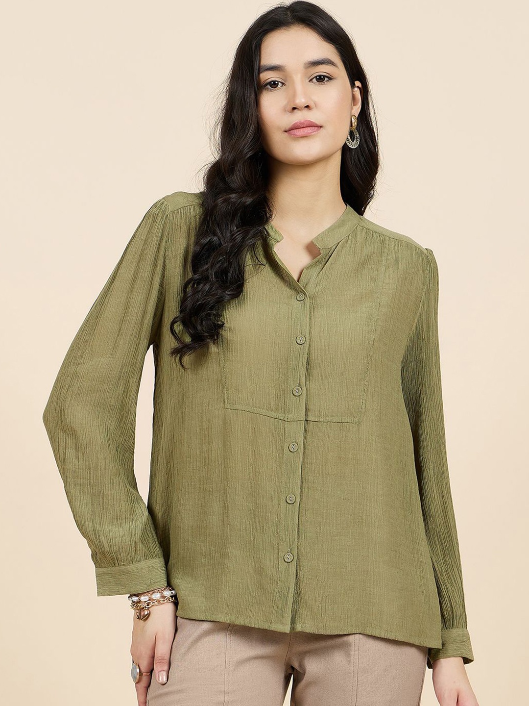 

Gipsy Shirt Collar Sheer Tunic, Olive