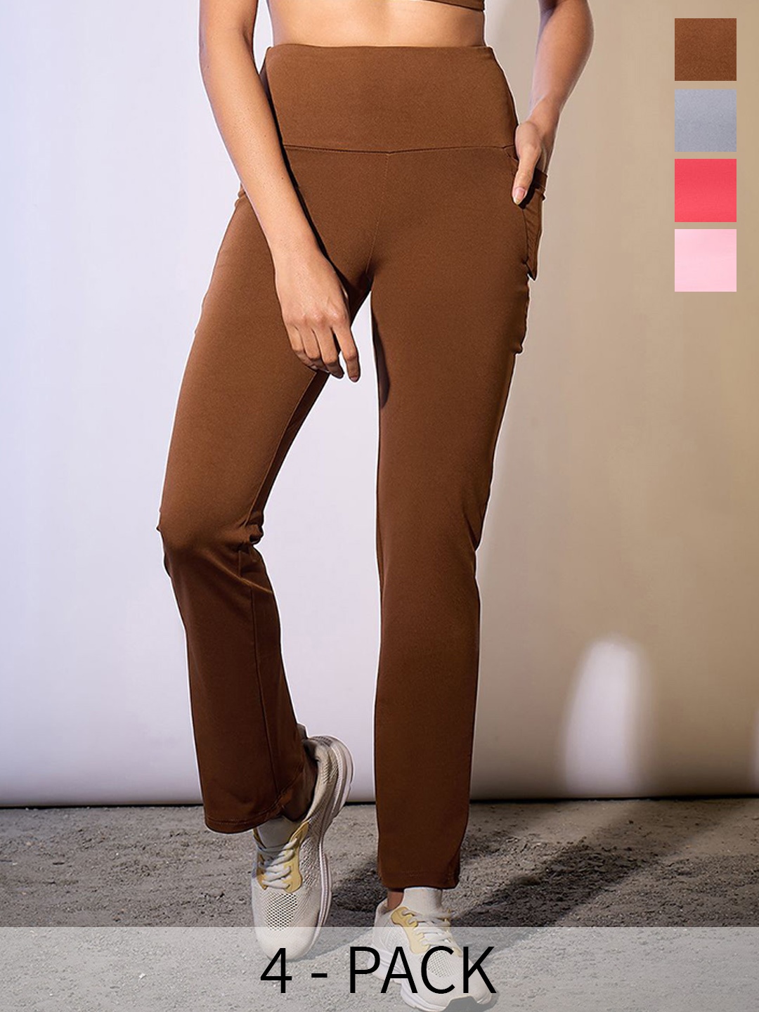 

COLOR CAPITAL Women Pack Of 4 Ankle Length Tights, Coffee brown
