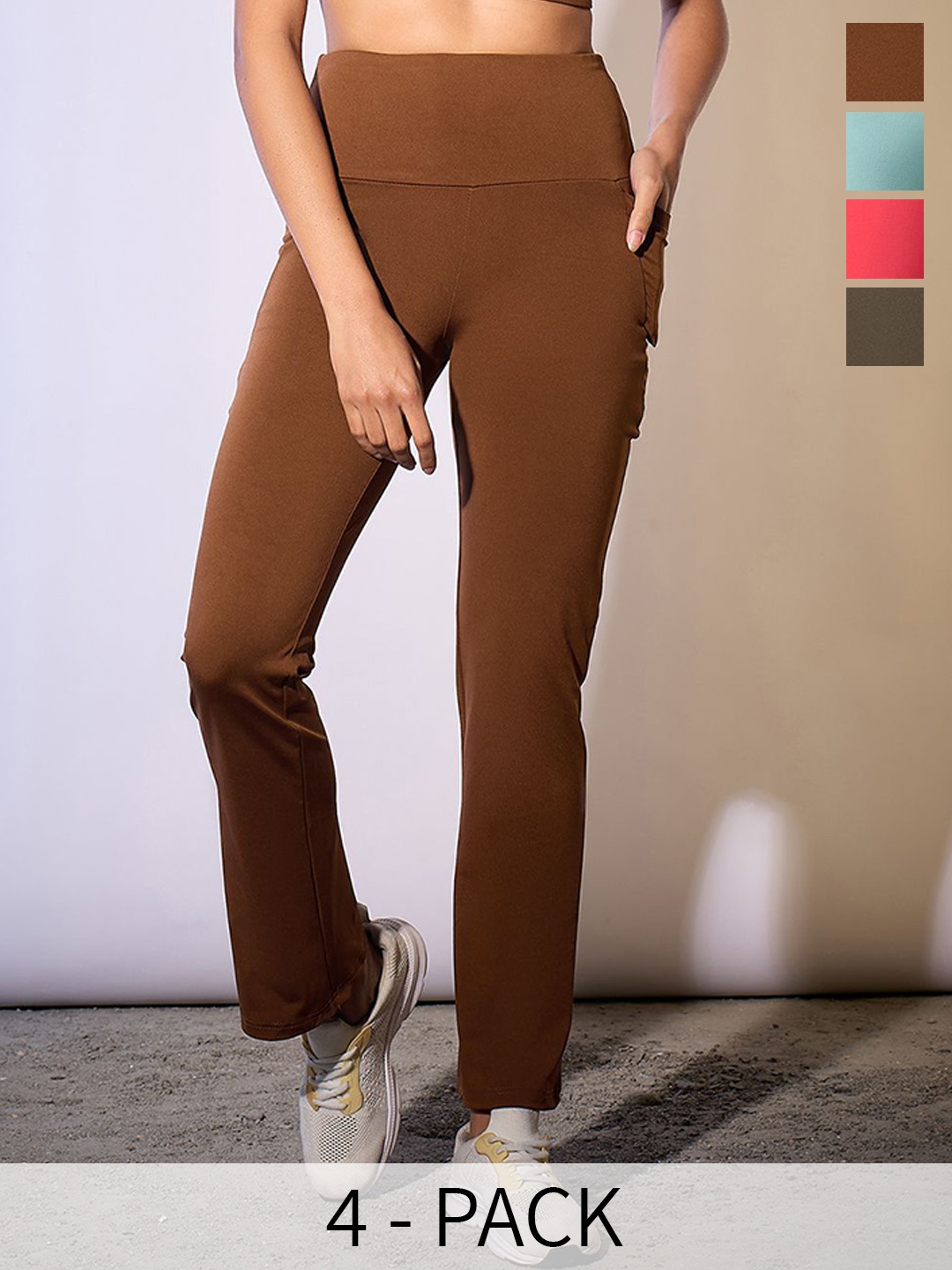 

COLOR CAPITAL Pack Of 4 Slim Fit Antimicrobial Ankle Length Sports Tights, Brown