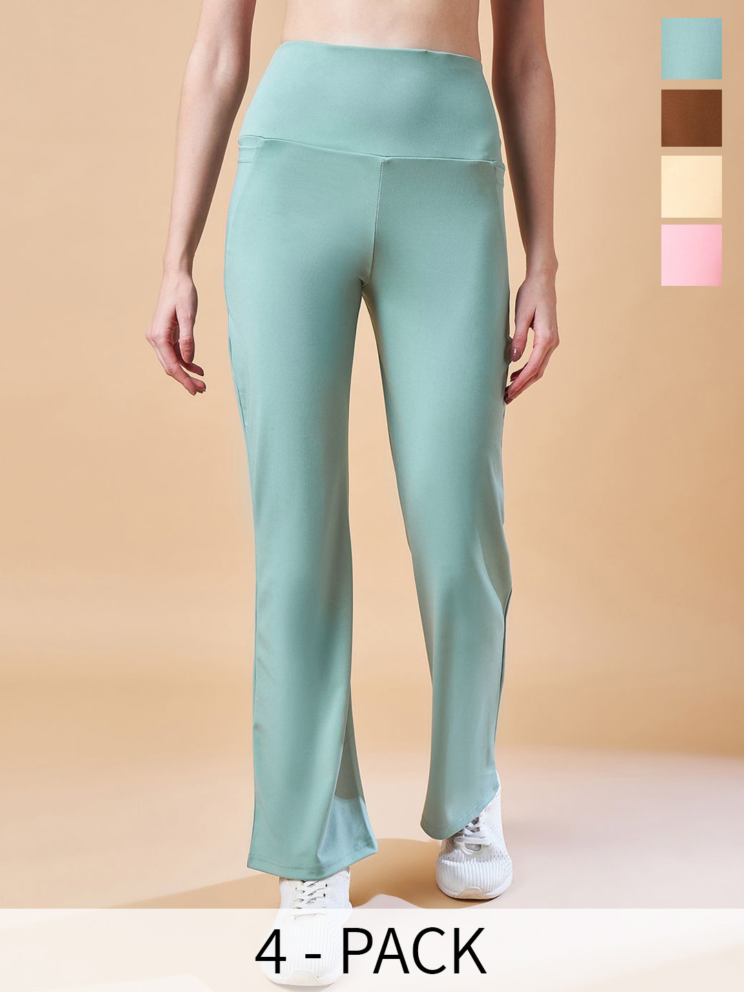 

COLOR CAPITAL Pack Of 4 Slim Fit Antimicrobial Ankle Length Sports Tights, Beige