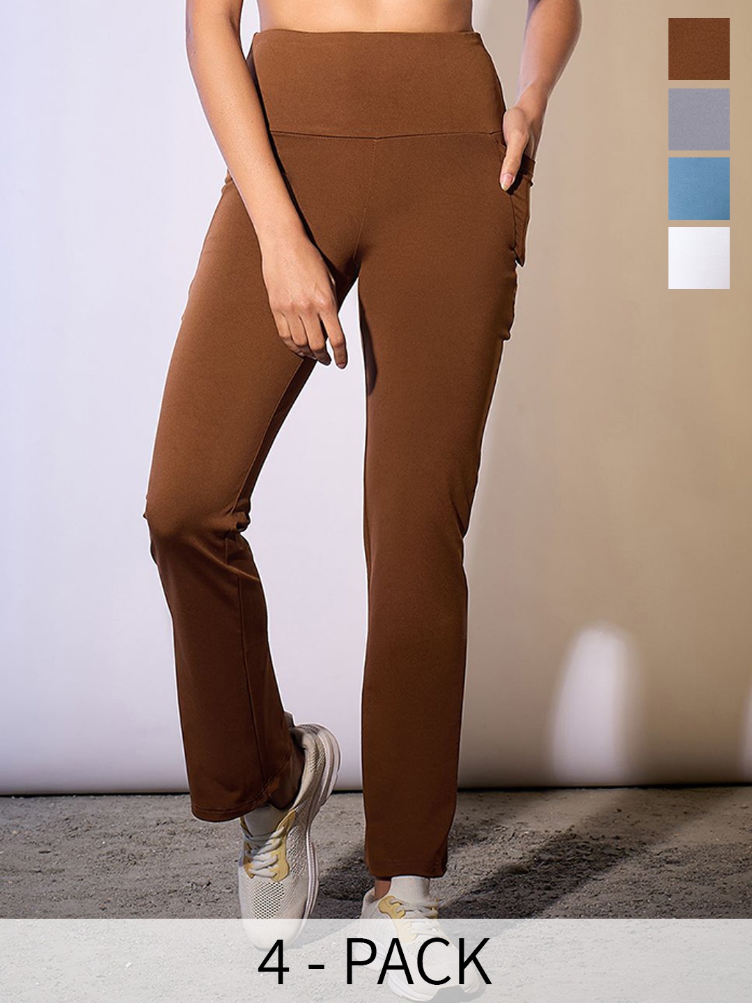 

COLOR CAPITAL Women Pack Of 4 Ankle Length Tights, Brown