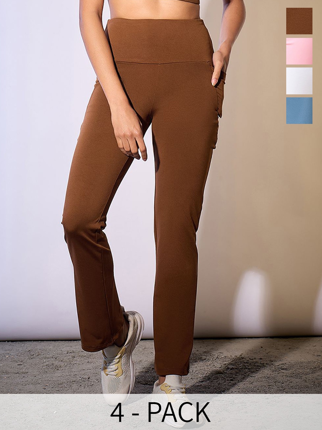 

COLOR CAPITAL Women Pack Of 4 Ankle Length Tights, Brown