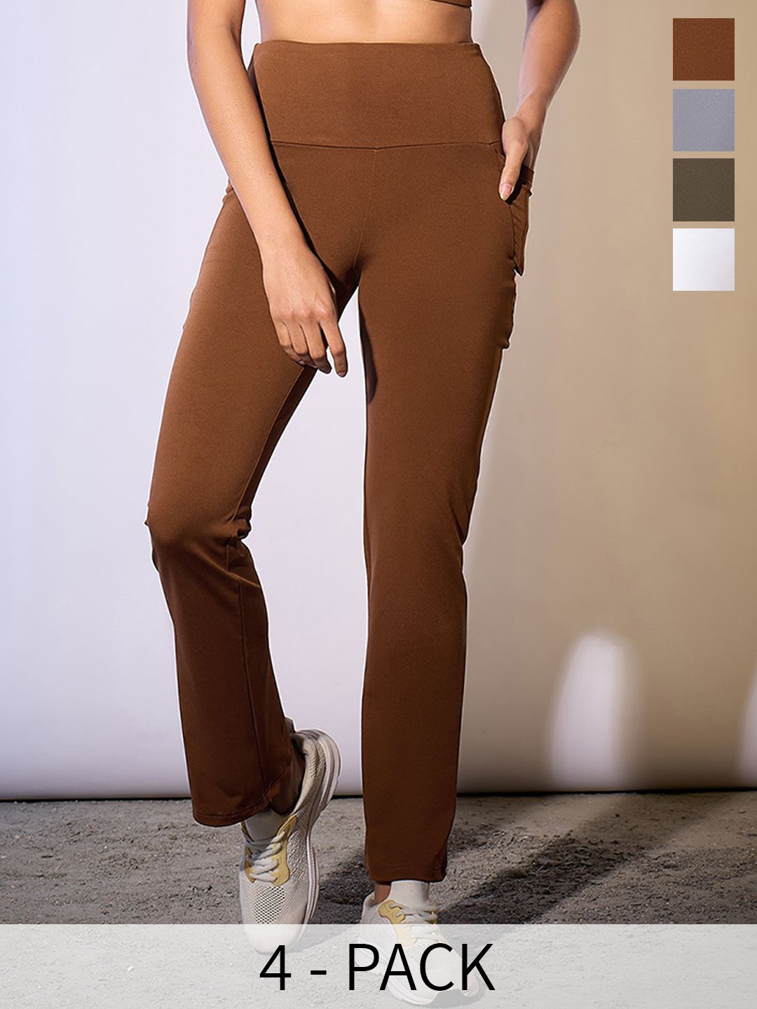 COLOR CAPITAL Women Pack Of 4 Ankle-Length Tights, Brown