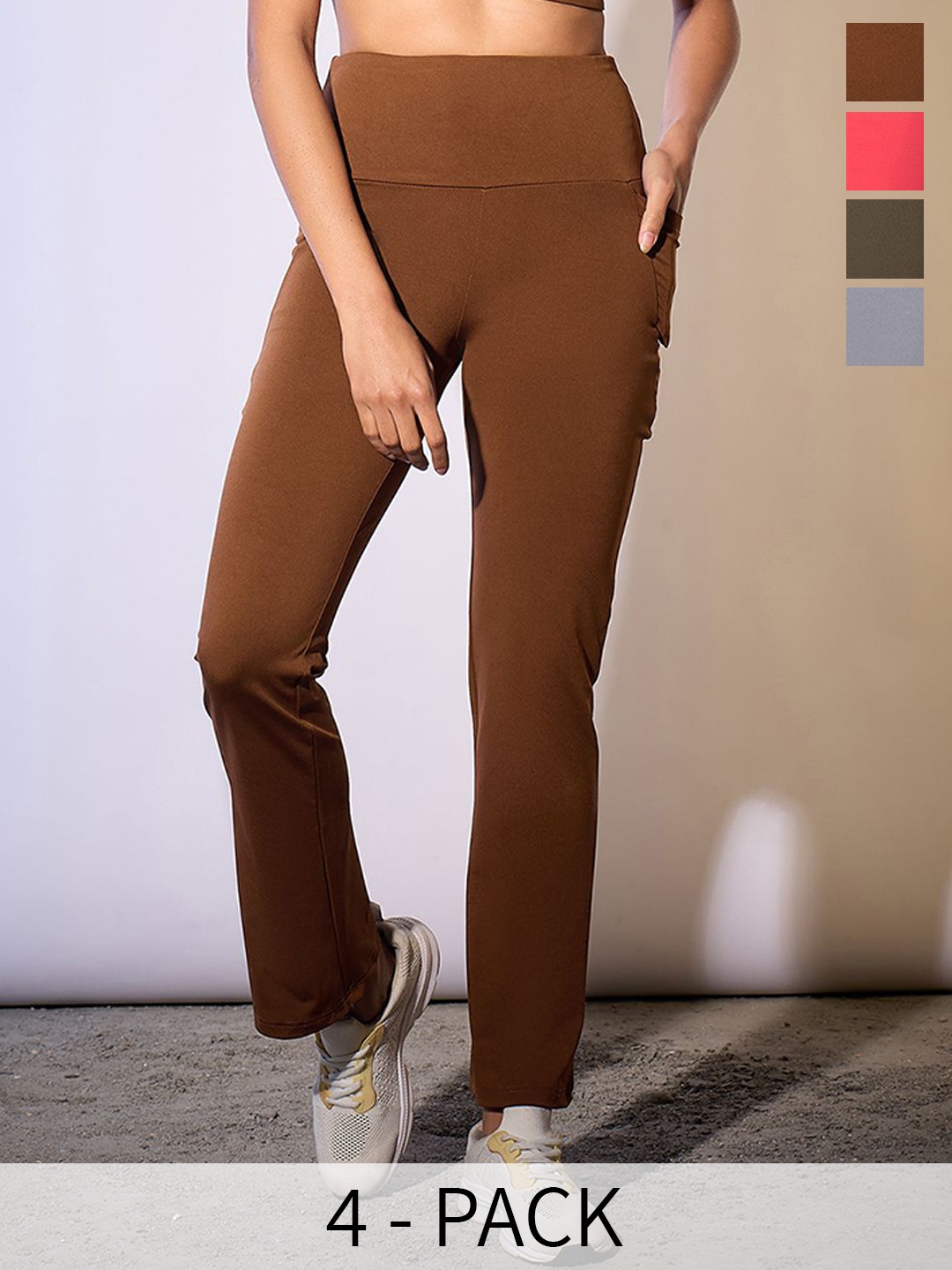 

COLOR CAPITAL Women Pack Of 4 Antimicrobial Ankle Length Tights, Brown