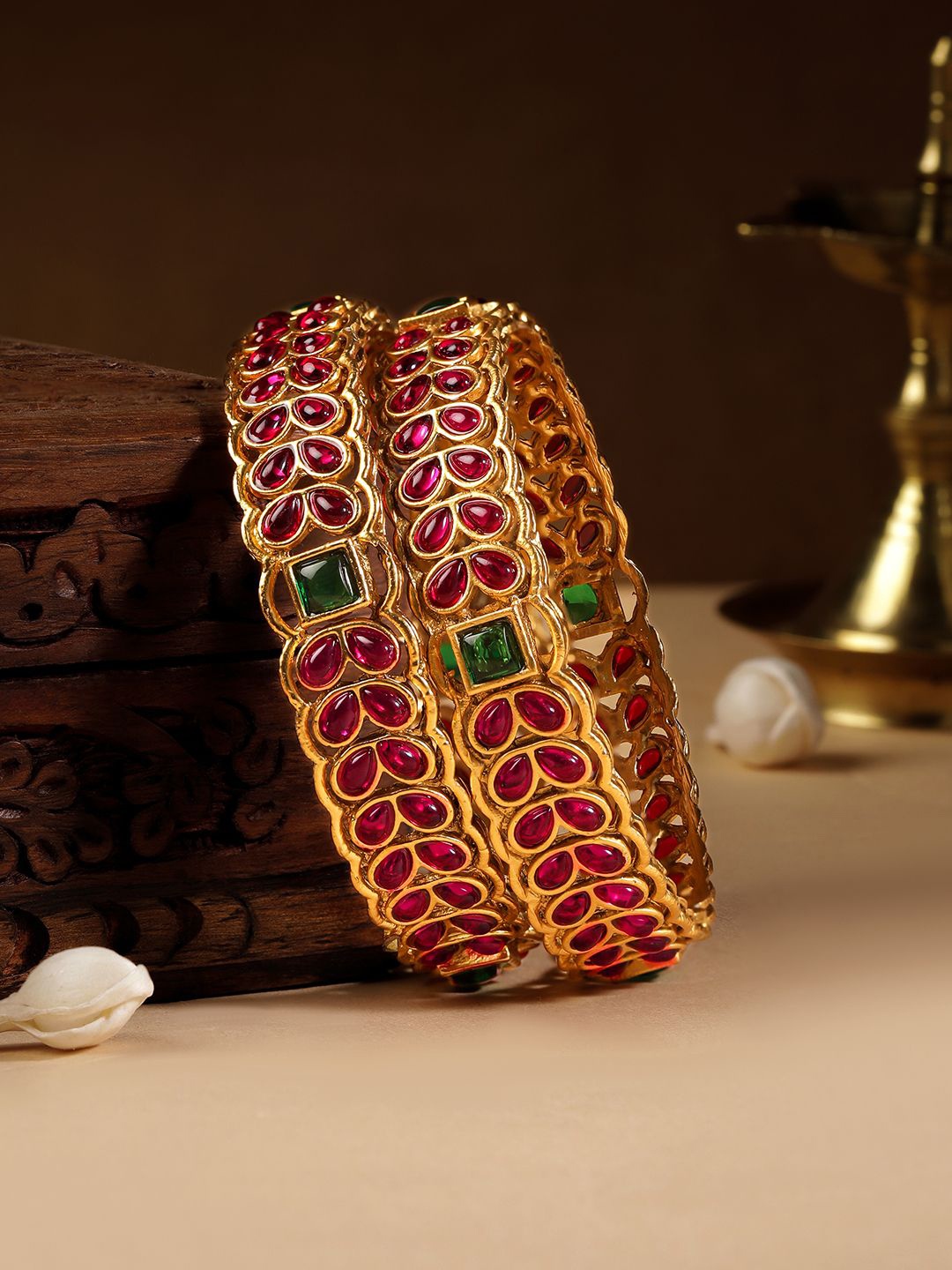 

Rubans Set Of 2 22K Gold-Plated Stones Studded Bangles