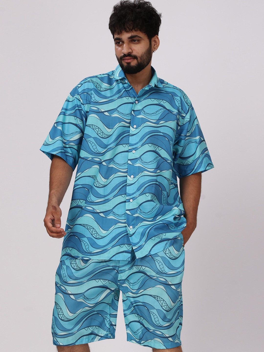 

BROWN BROTHERS Printed Shirt With Short, Blue