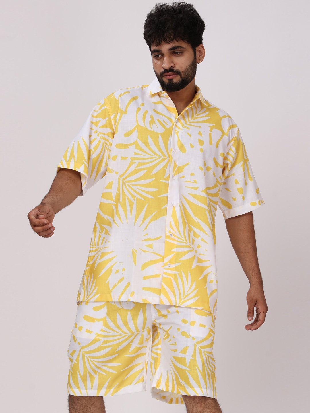 

BROWN BROTHERS Printed Shirt With Short, Yellow