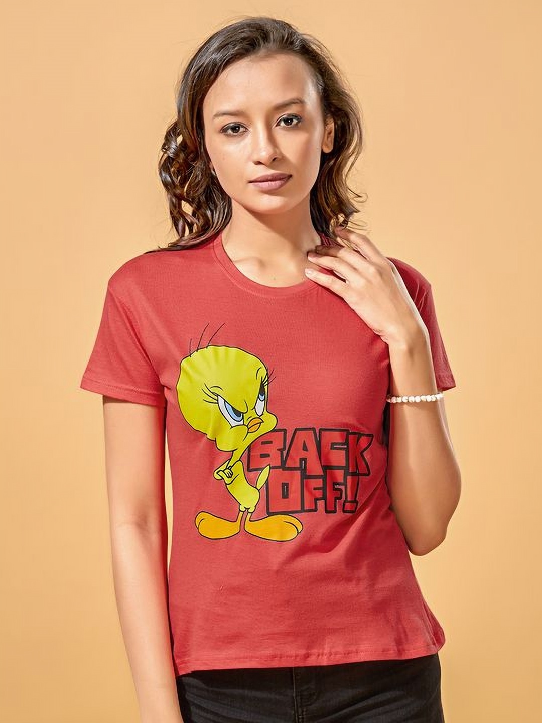 

STHULAS Women Checked Round neck T-shirt, Red