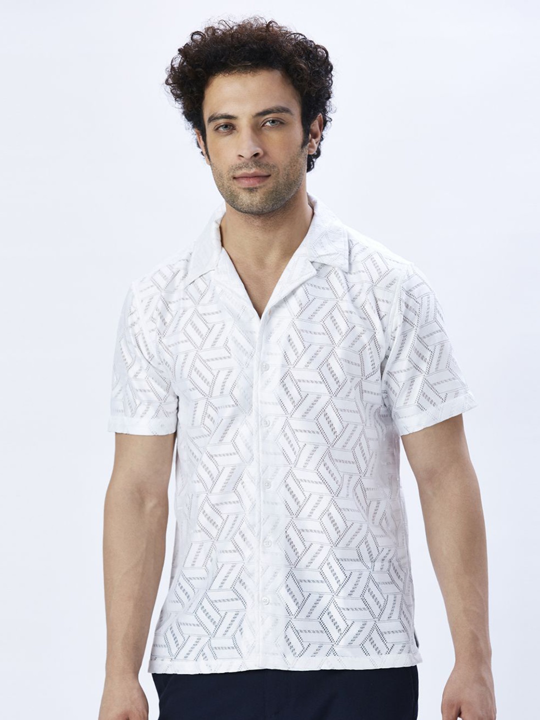 

VALEN CLUB Men Relaxed Semi Sheer Casual Shirt, White