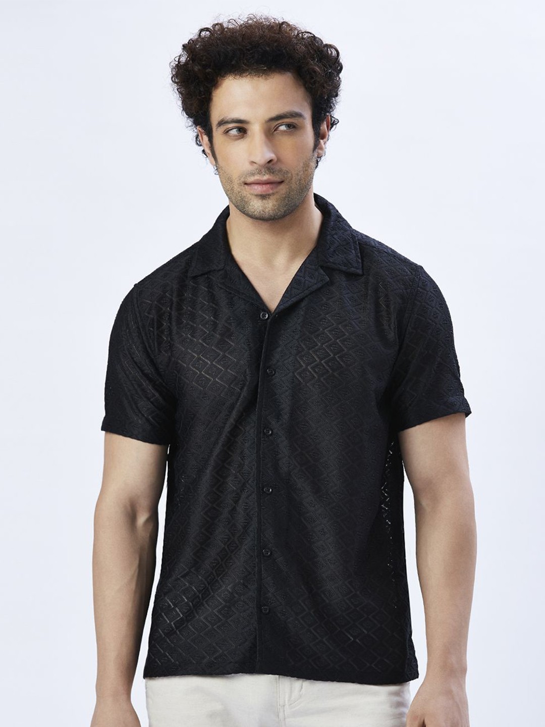 

VALEN CLUB Men Relaxed Semi Sheer Casual Shirt, Black