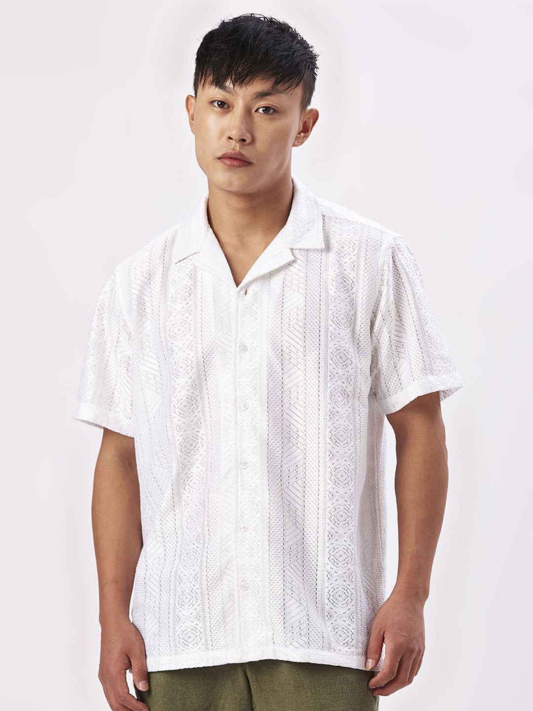 

VALEN CLUB Men Relaxed Semi Sheer Casual Shirt, White