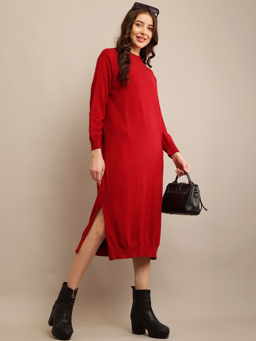 

NoBarr Long Sleeves Sheath Midi Dress, Red