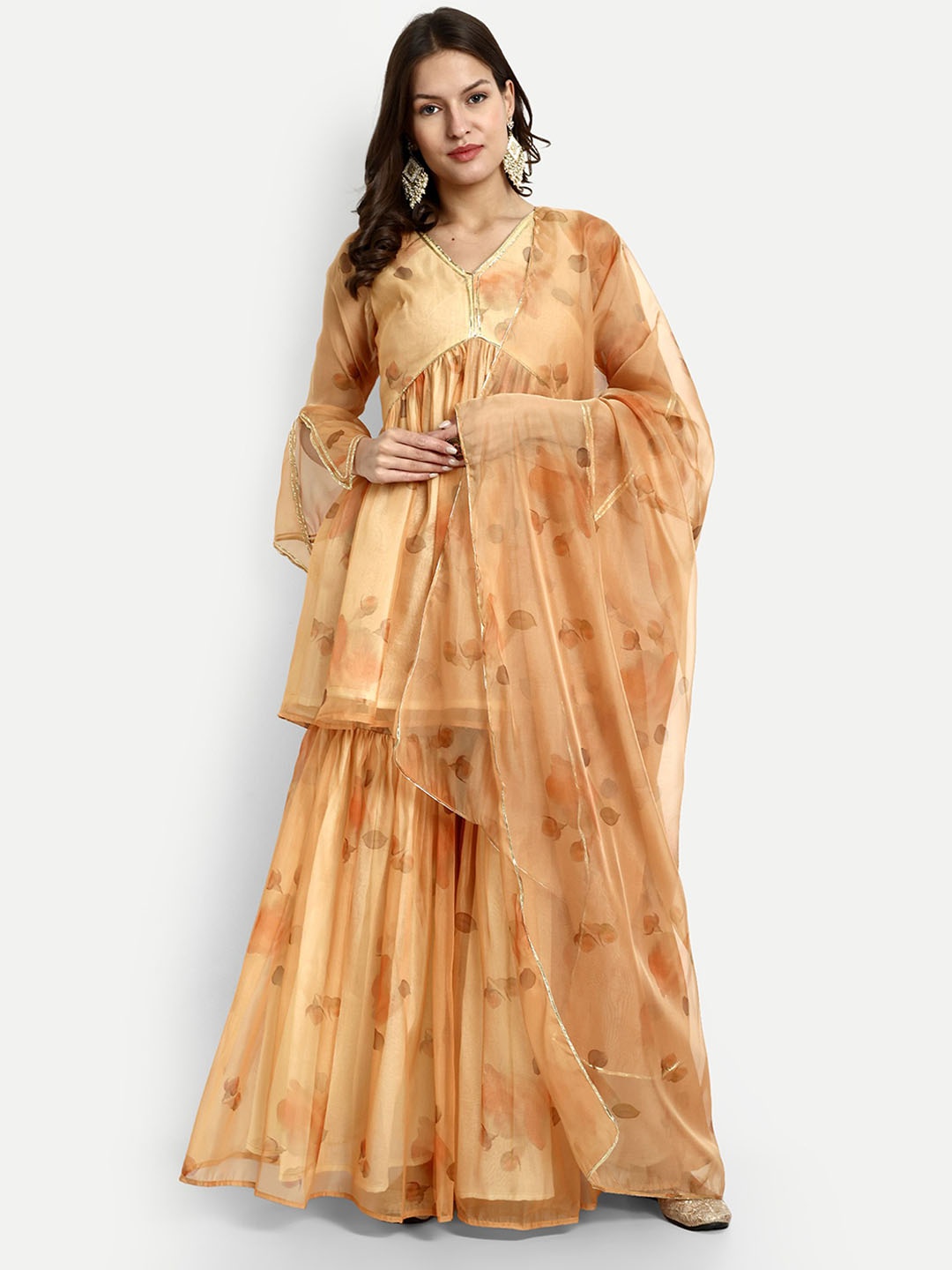 

GENDAFOOL Floral Printed Empire Kurta with Sharara & With Dupatta, Yellow