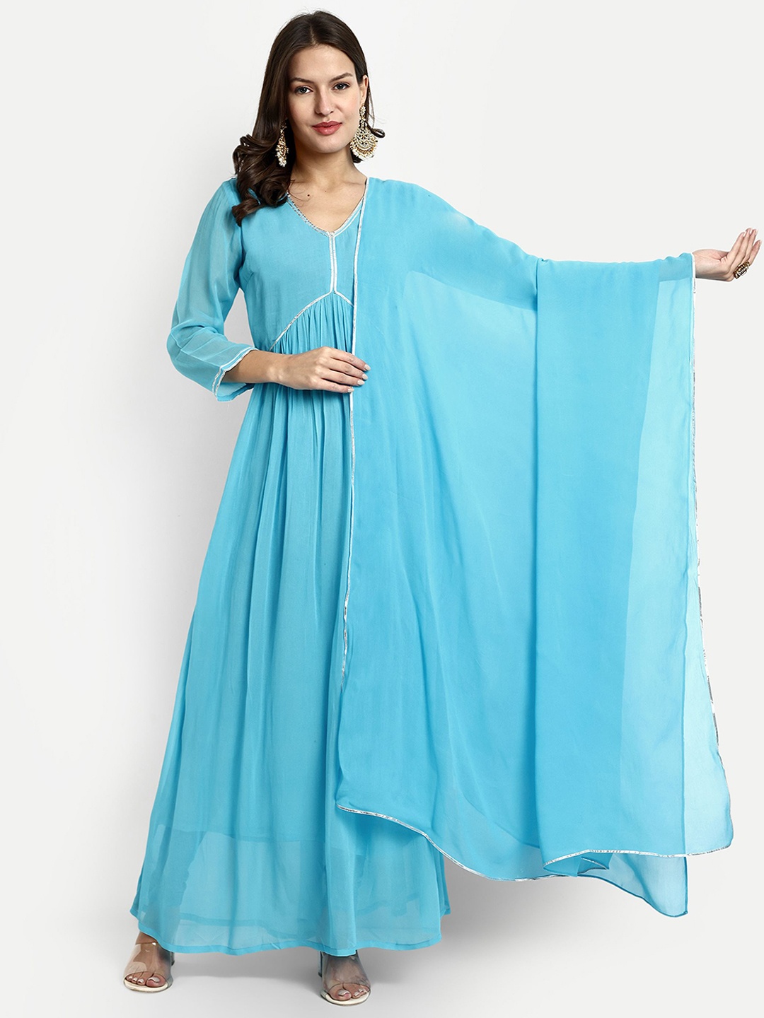 

GENDAFOOL Empire Silk Georgette Kurta with Legging & With Dupatta, Blue