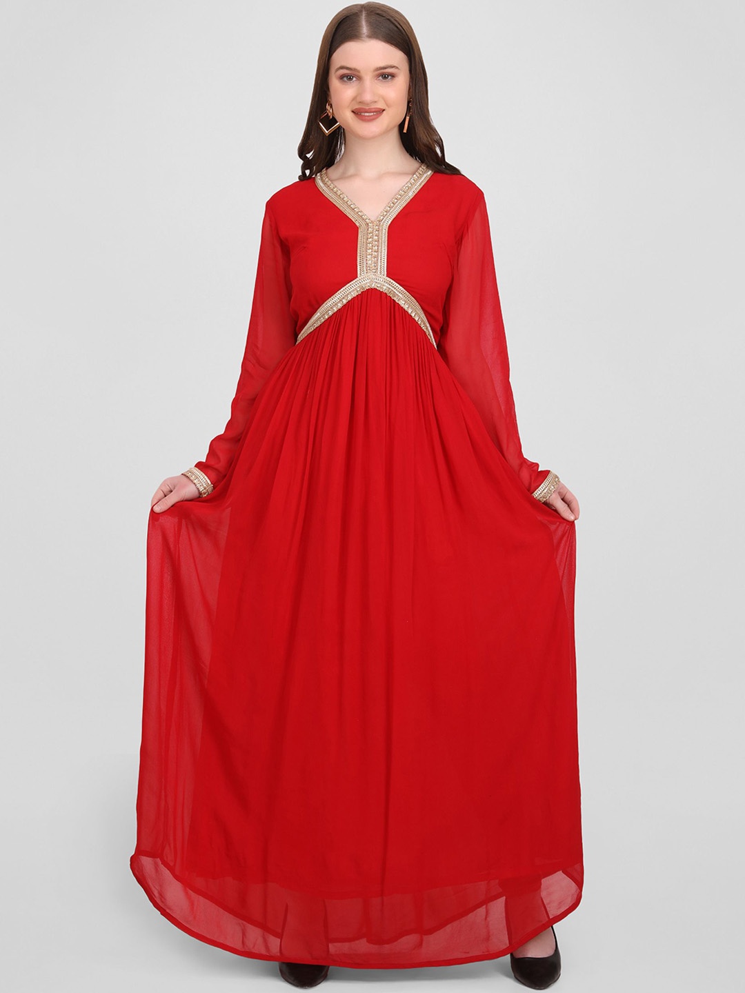 

GENDAFOOL Zari Silk Georgette Anarkali Kurta With Churidar & Dupatta, Red