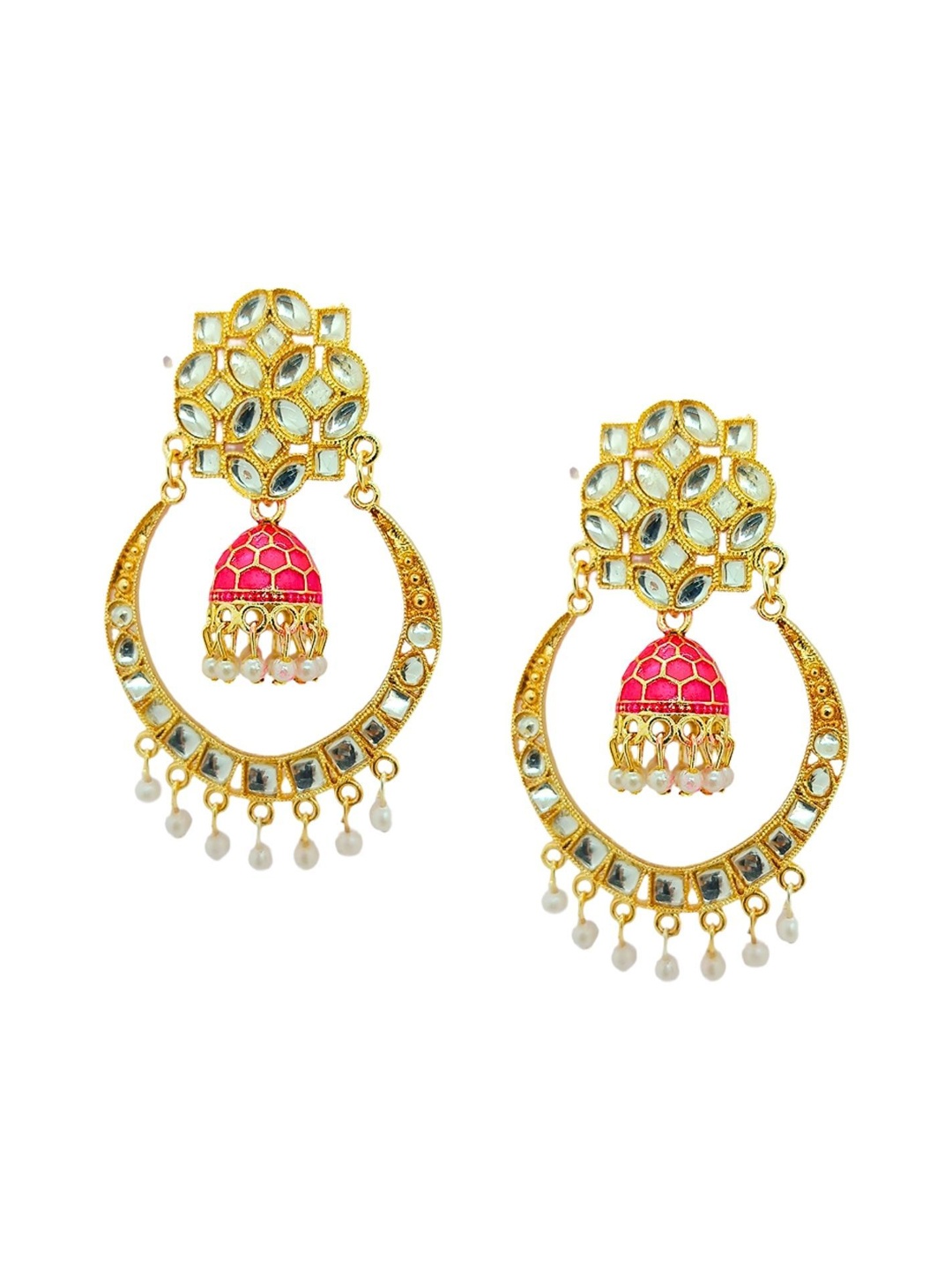 

Anouk Gold-Plated Meenakari Chandbalis, Pink