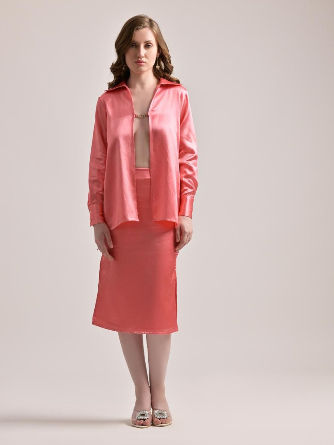 

The Samoa Mandarin Collar Shirt Style Longline Top, Pink