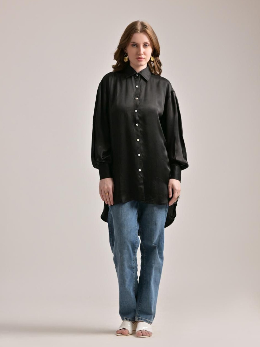 

The Samoa Satin Shirt Style Top, Black