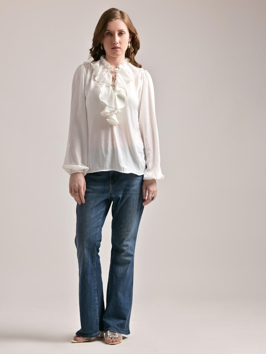 

The Samoa Tie-Up Neck Satin Top, White