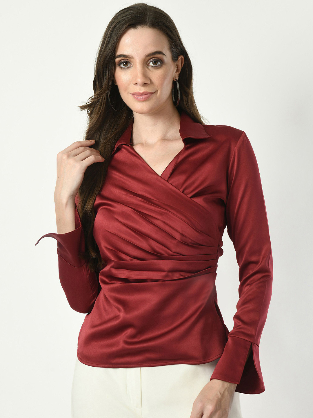 

Tushita Satin Wrap Top, Maroon