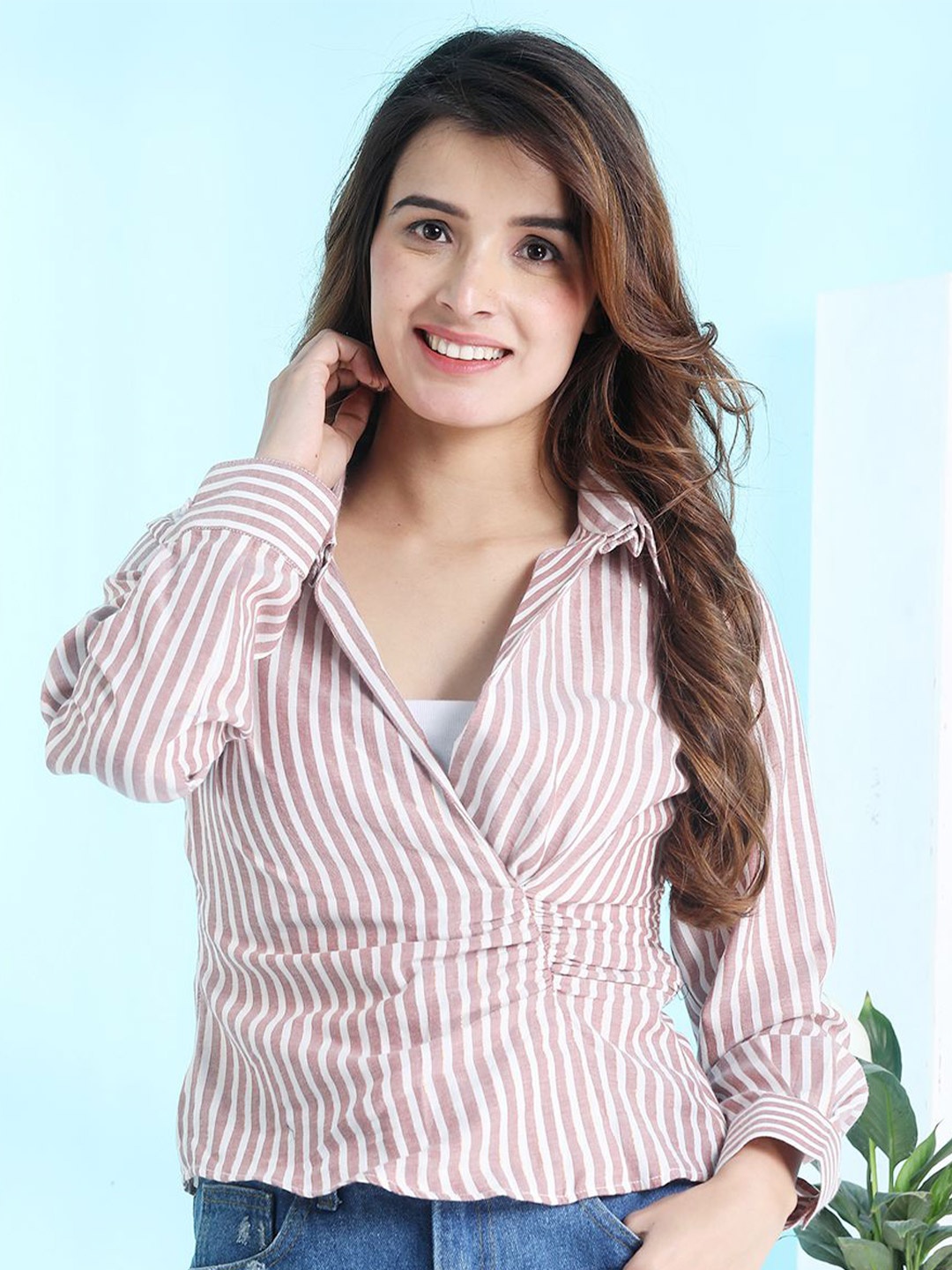 

Tushita Striped Wrap Top, Pink