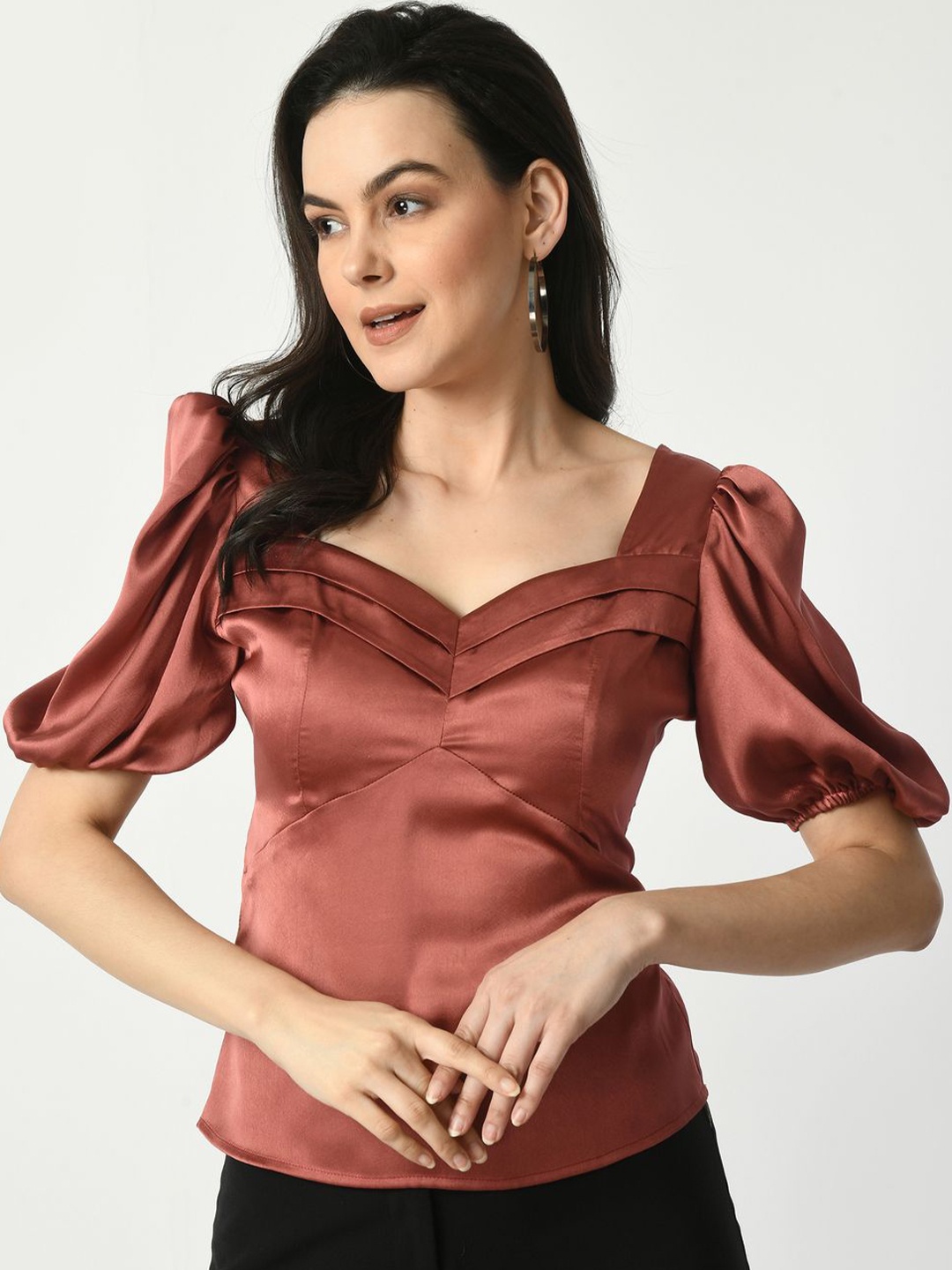 

Tushita Puff Sleeve Satin Styled Back Top, Pink