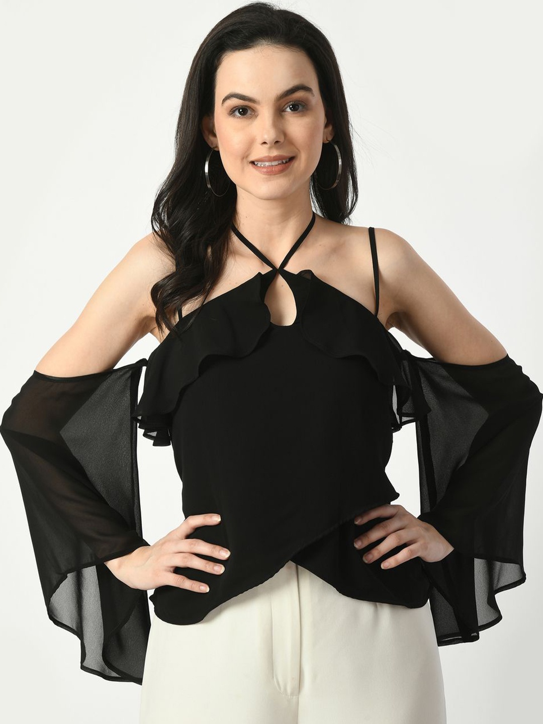 

Tushita Georgette Styled Back Top, Black