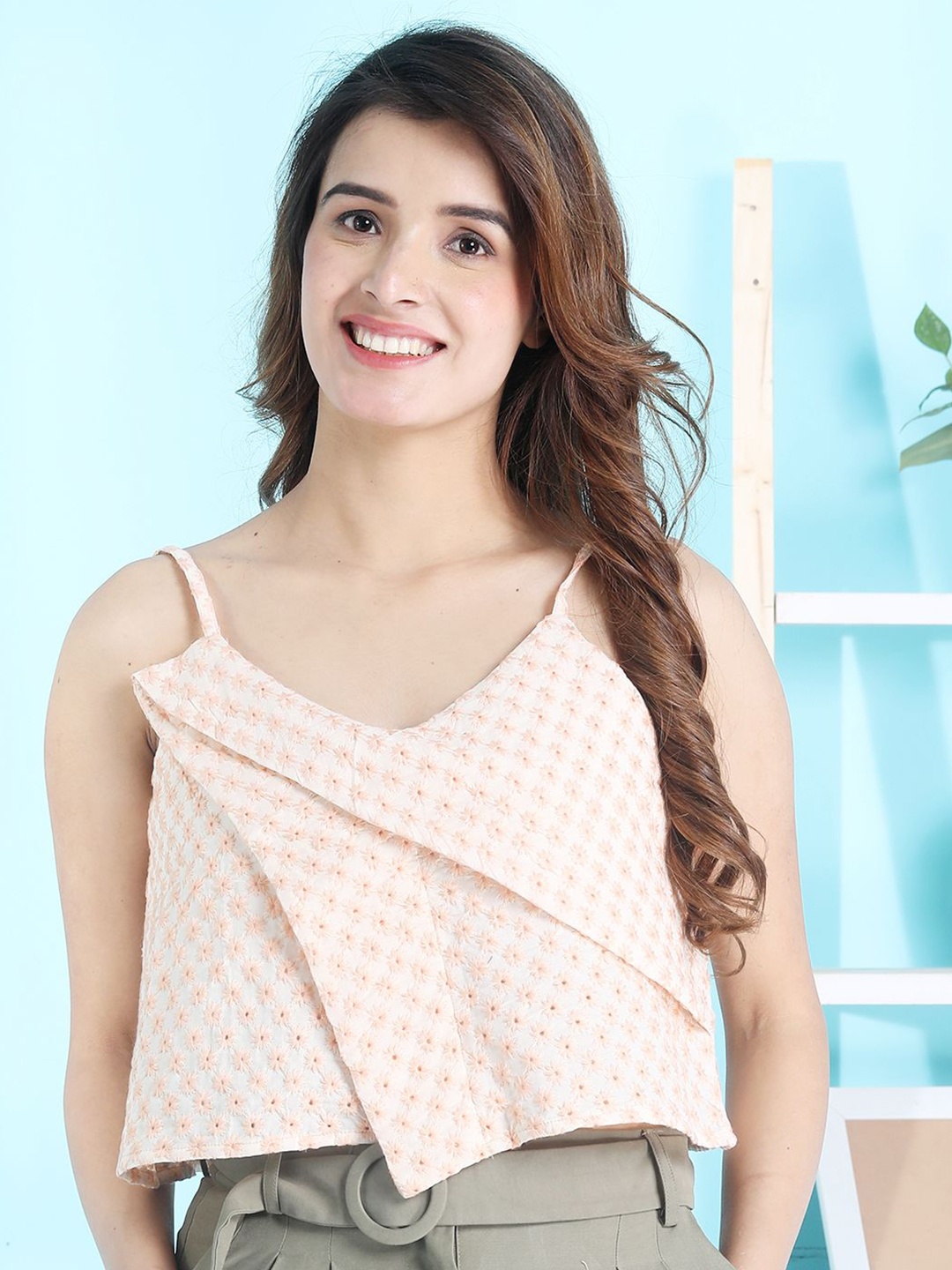 

Tushita Polka Dot Print Schiffli Top, Cream