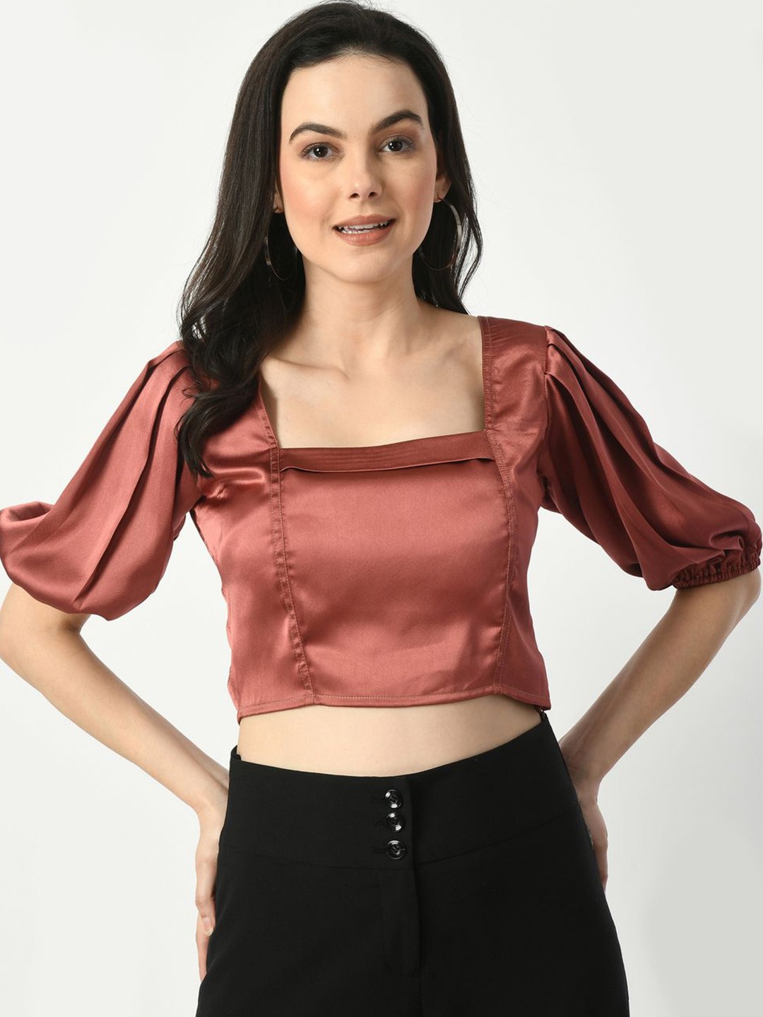 

Tushita Puff Sleeve Satin Top, Pink