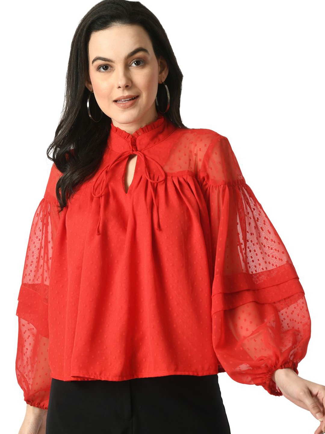 

Tushita Solid Tie-up Top, Red