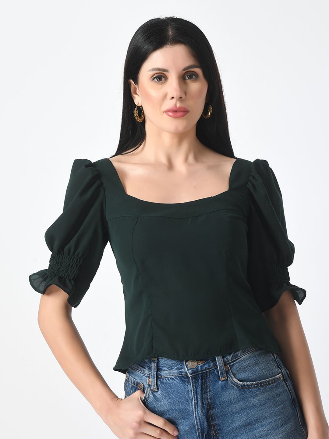 

Tushita Puff Sleeve Georgette Top, Green
