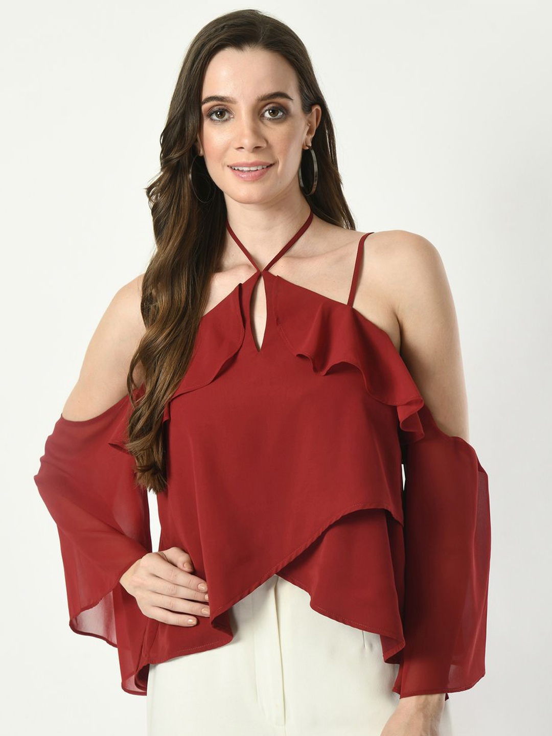 

Tushita Georgette Ruffle Top, Maroon
