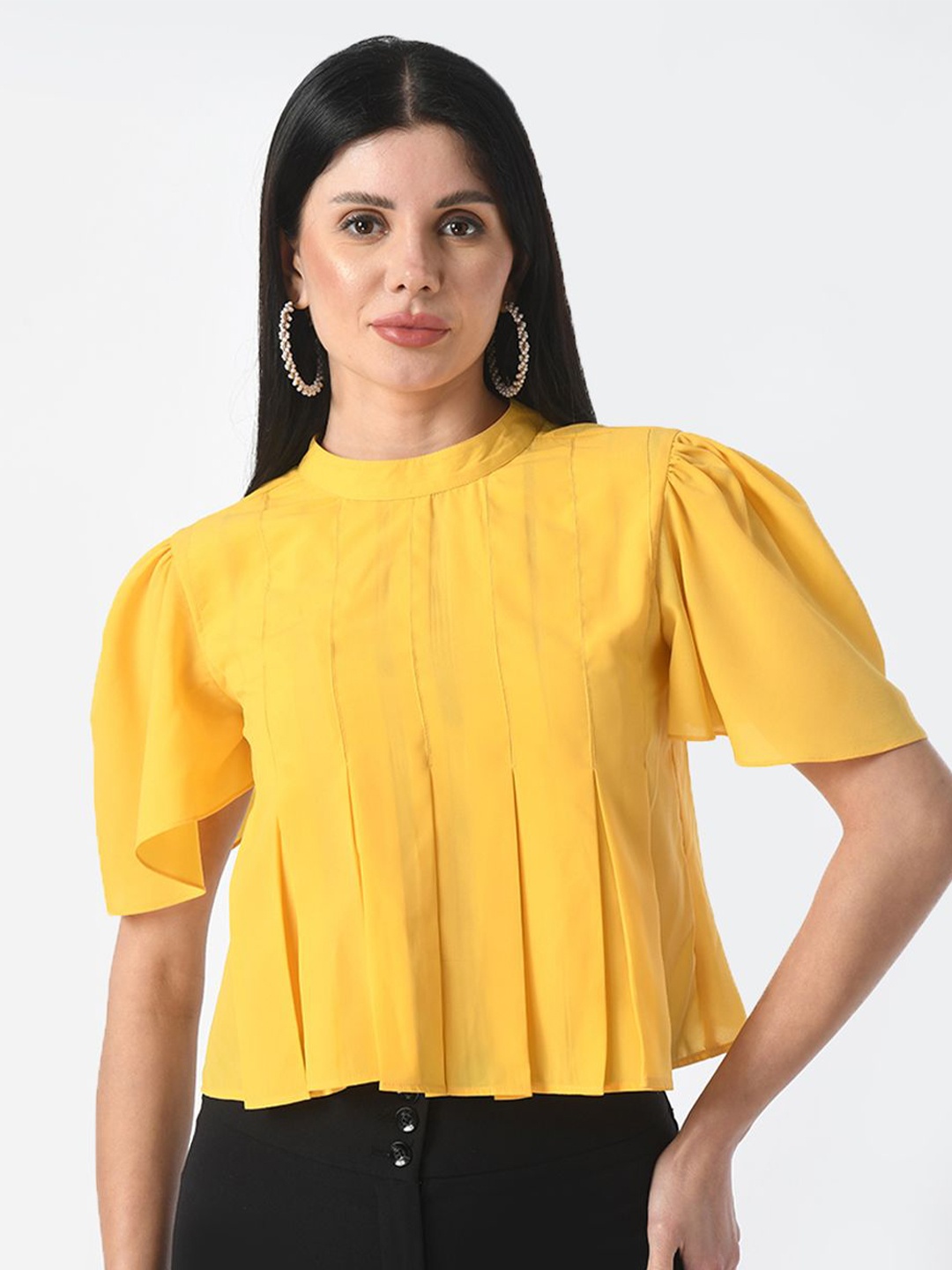 

Tushita Flared Sleeve Crepe Top, Yellow