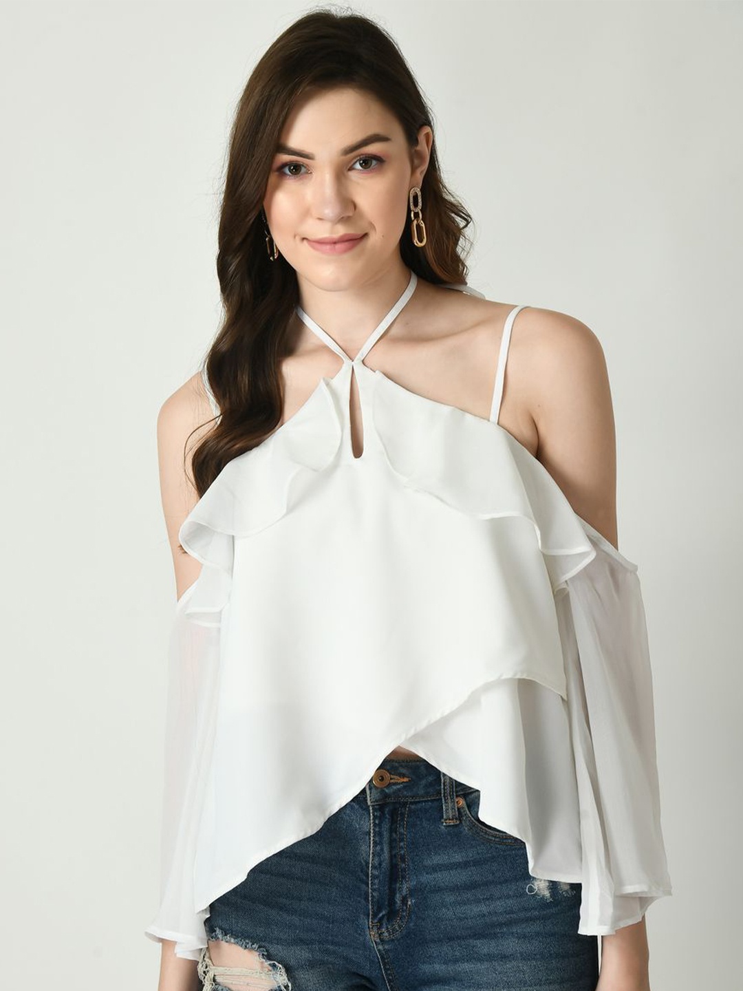 

Tushita Cold-Shoulder Georgette Top, Off white