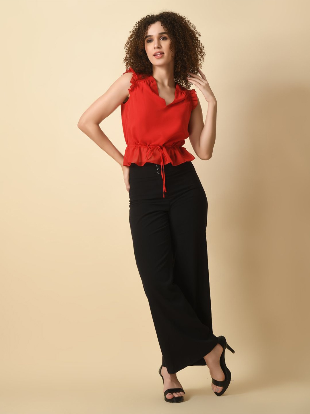 

Tushita Georgette Peplum Top, Red