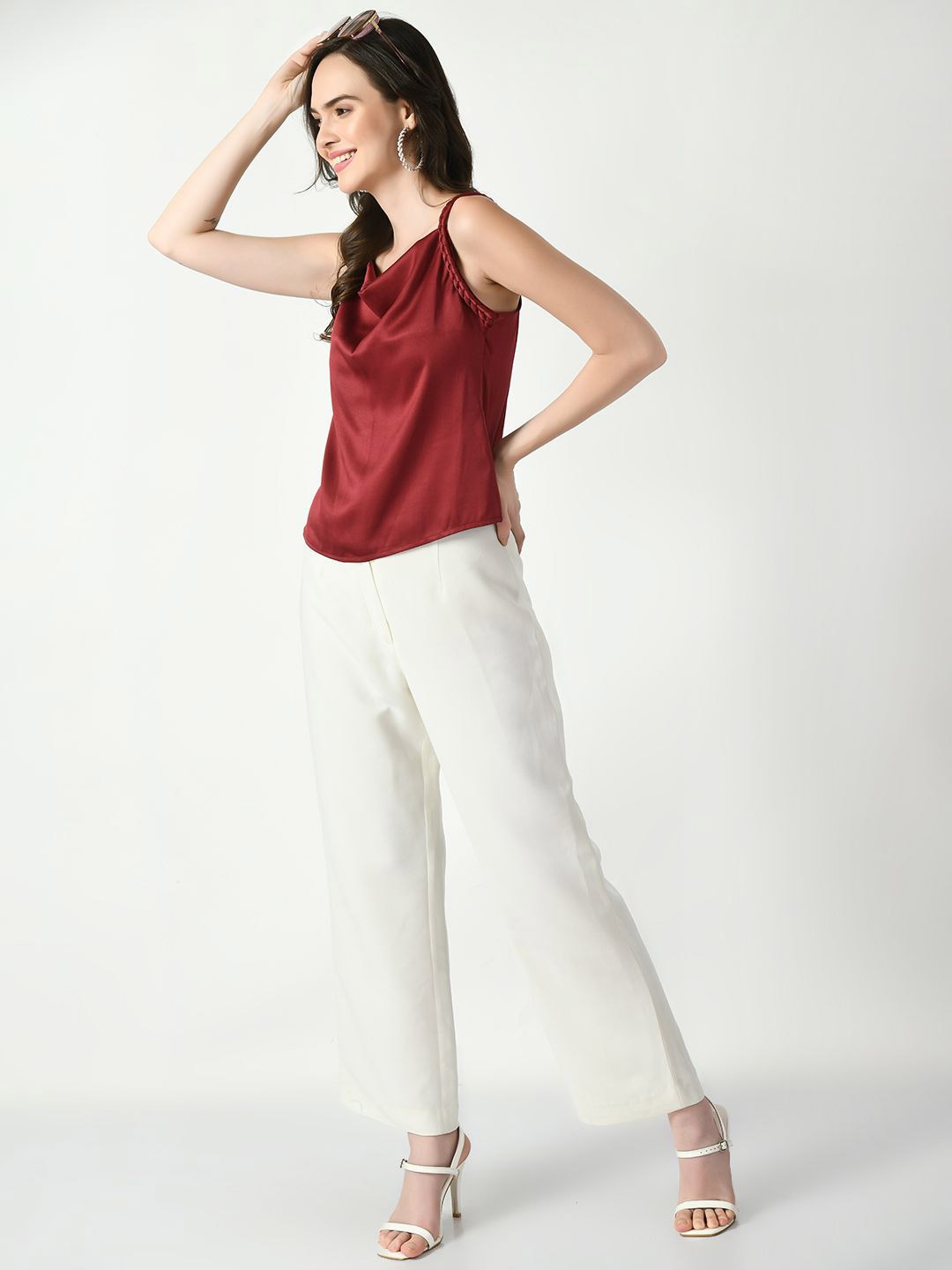 

Tushita Satin Shoulder Strap Top, Maroon