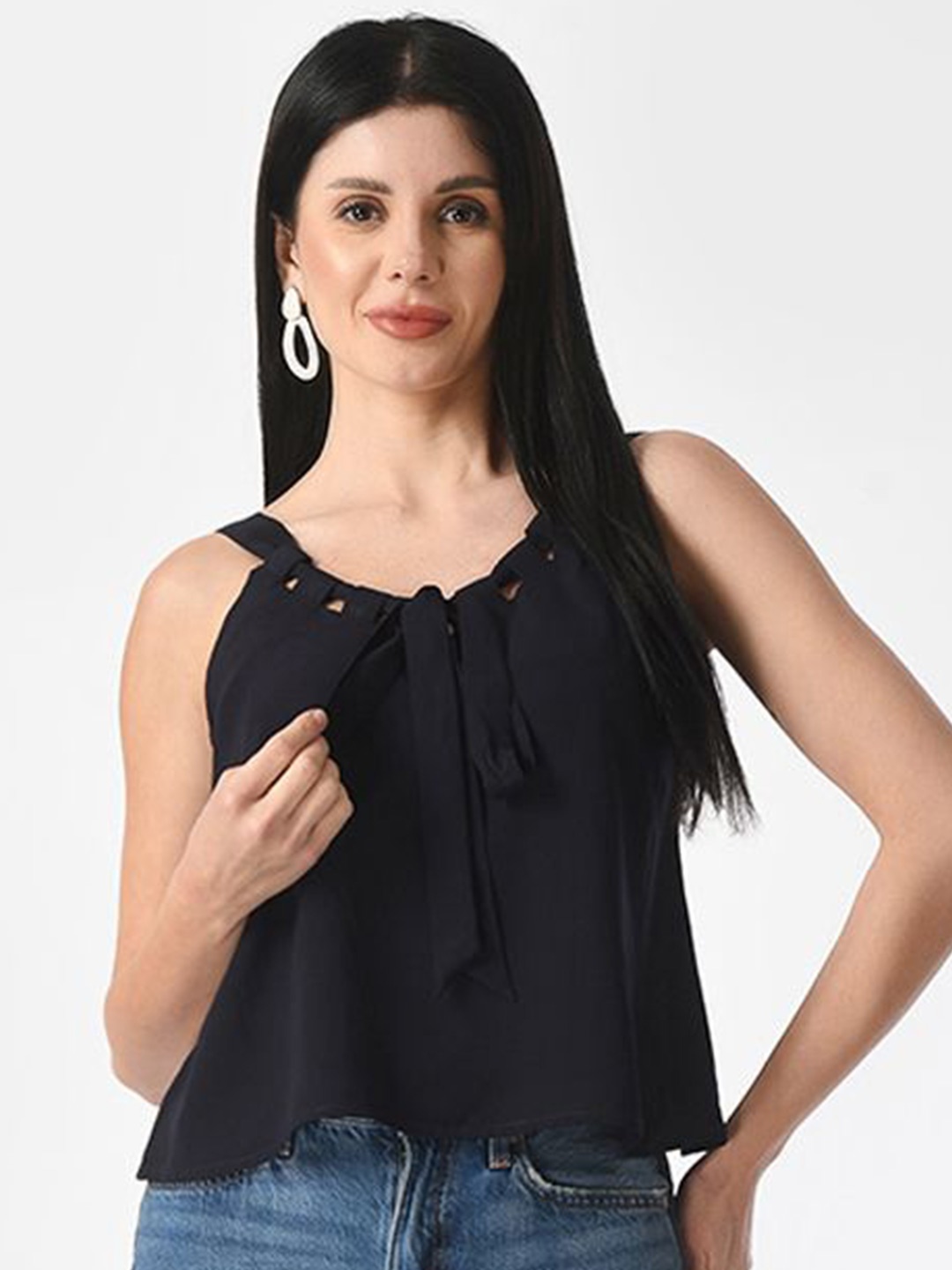 

Tushita Crepe Styled Back Top, Black