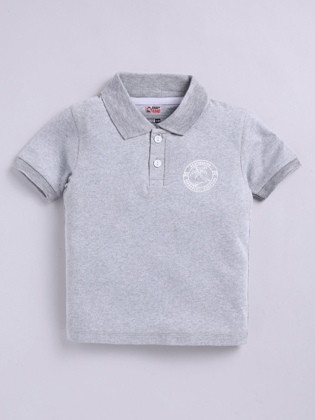 

SmartRAHO Boys Polo Collar Applique T-shirt, Grey