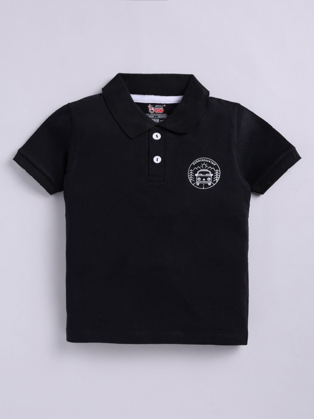 

SmartRAHO Boys Polo Collar Applique T-shirt, Black