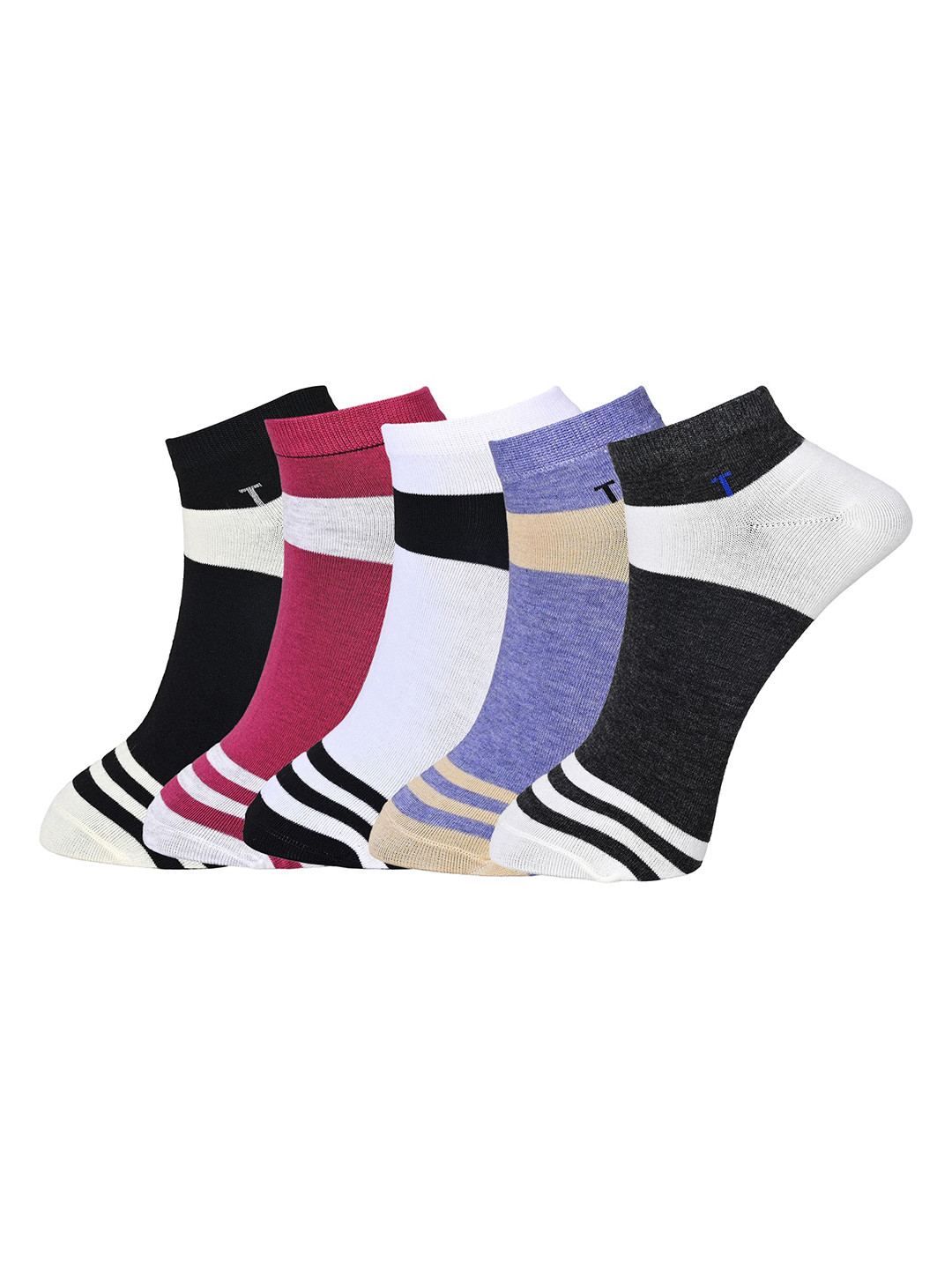 

BAESD Pack Of 5 Printed Cotton Ankle-Length Socks, Black